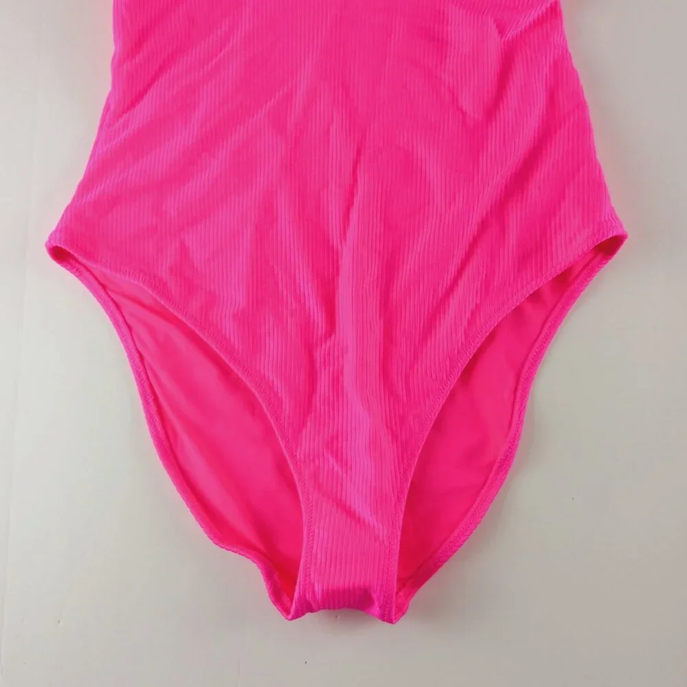 Aerie Shine Rib One Shoulder Full Coverage One Piece Swimsuit Women's M Pink